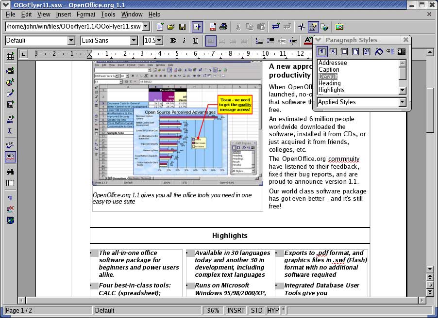 open office writer window