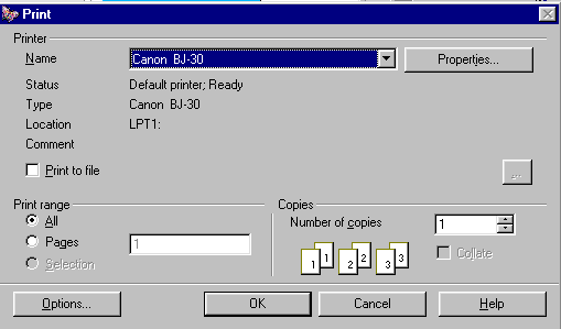 Print Dialog Window