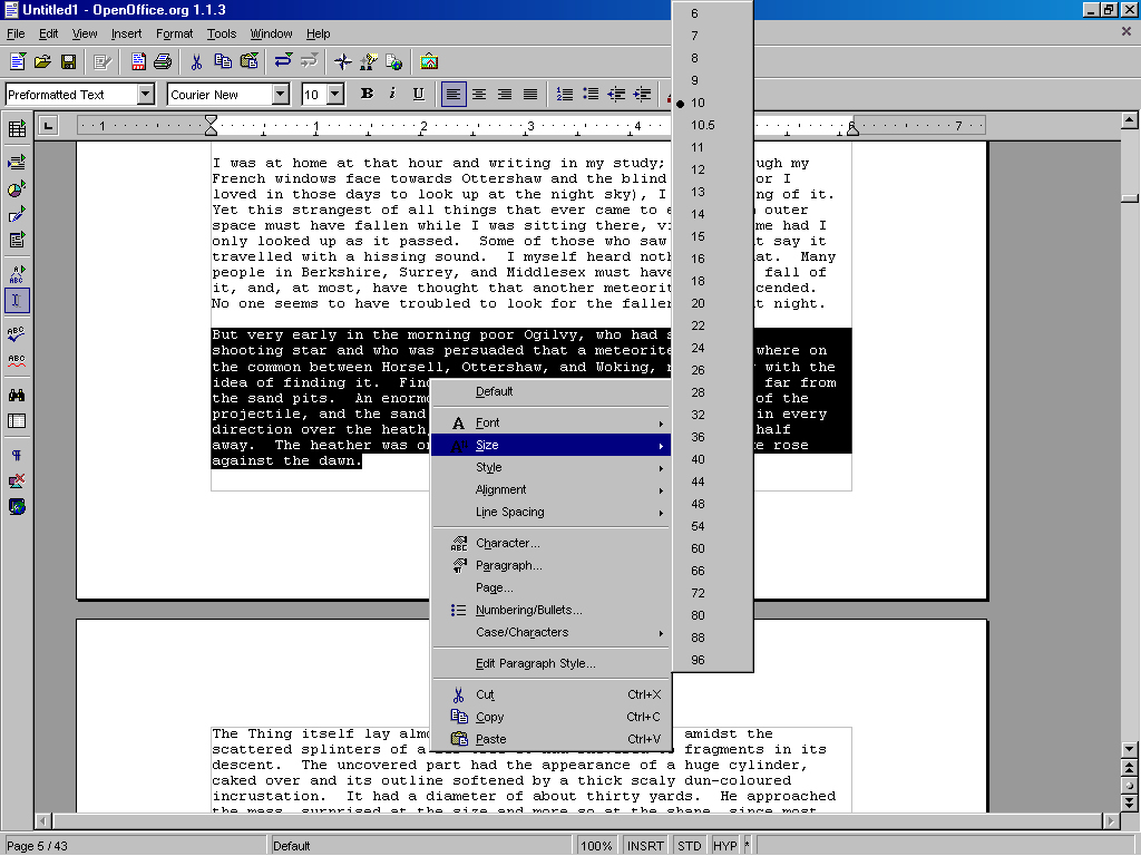 Screen do OpenOffice