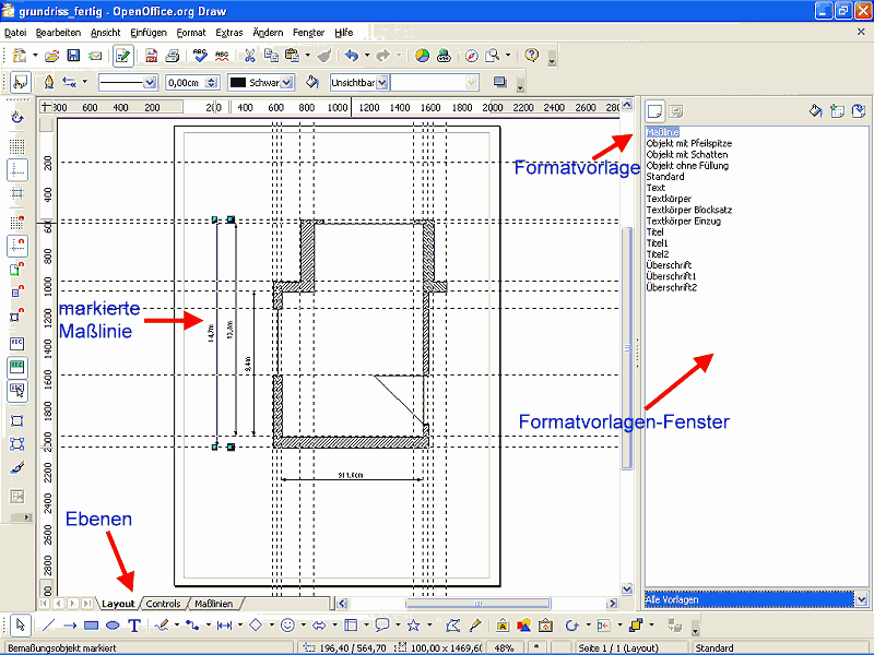 Das Programmfenster mit Vorlagenfenster